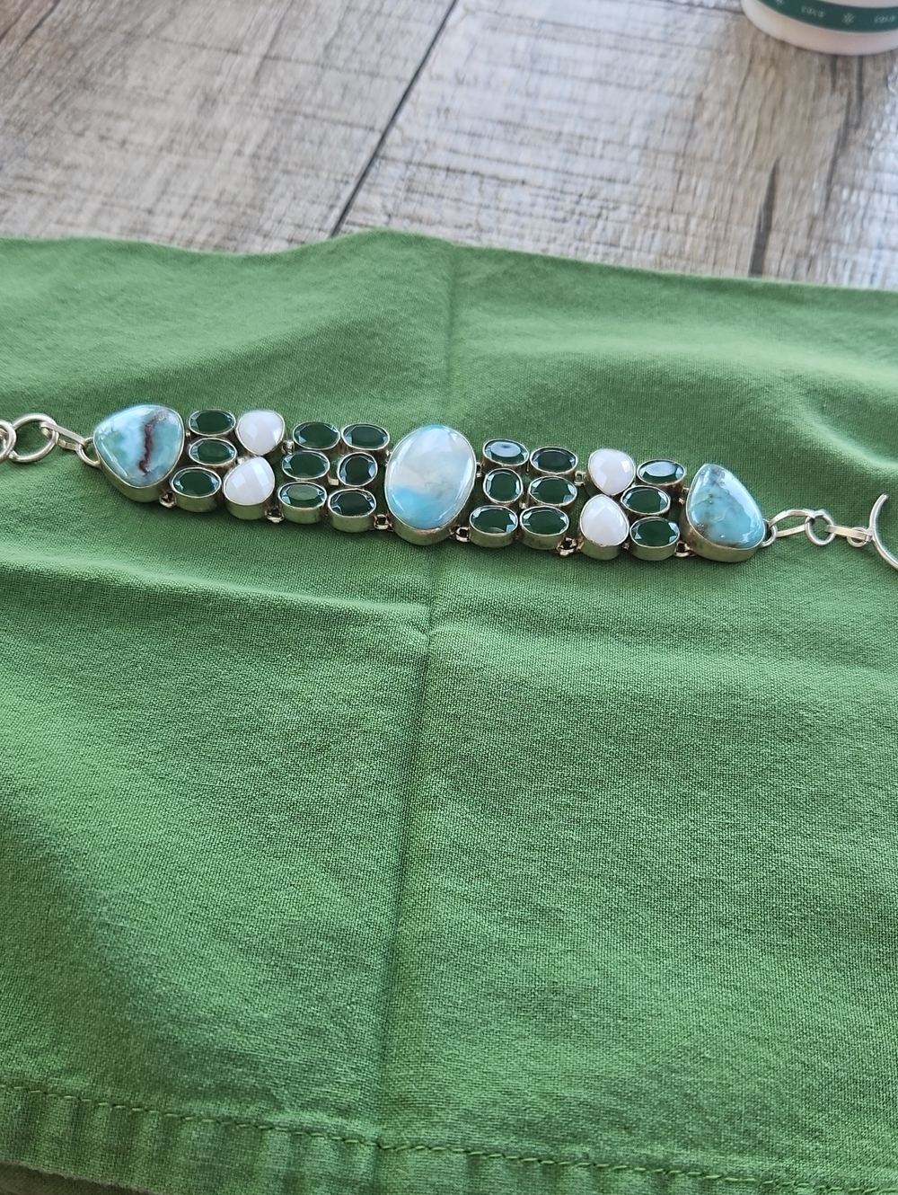 Larimar and Green Gemstone Bracelet - Blue and Green Statement Jewelry Ni